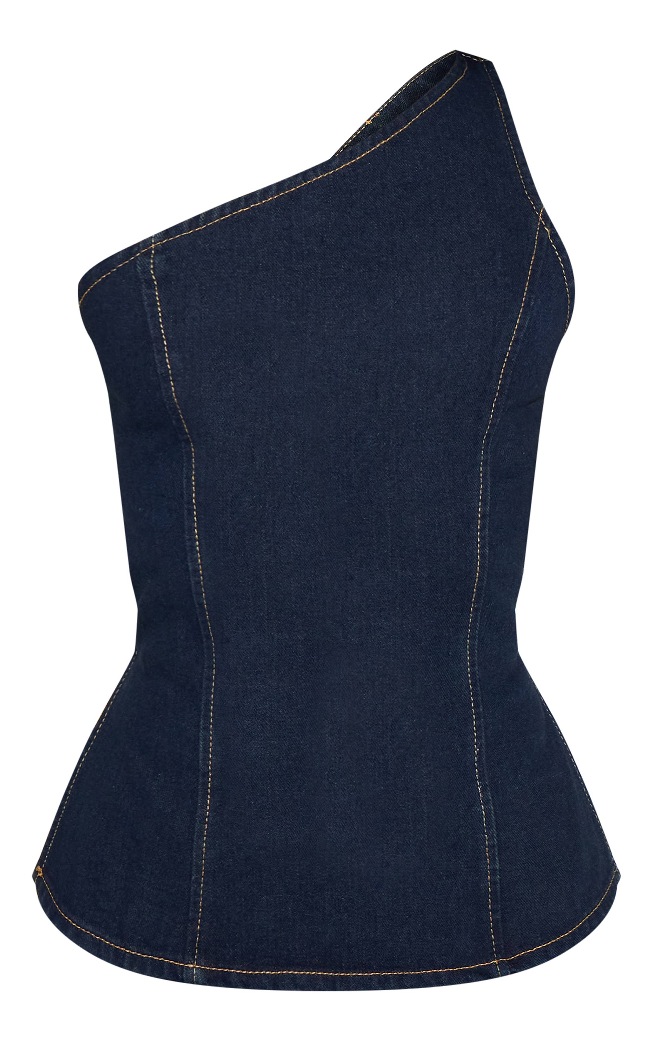 Bleu Indigo Haut En Denim Petite Asymétrique Dos Ouvert