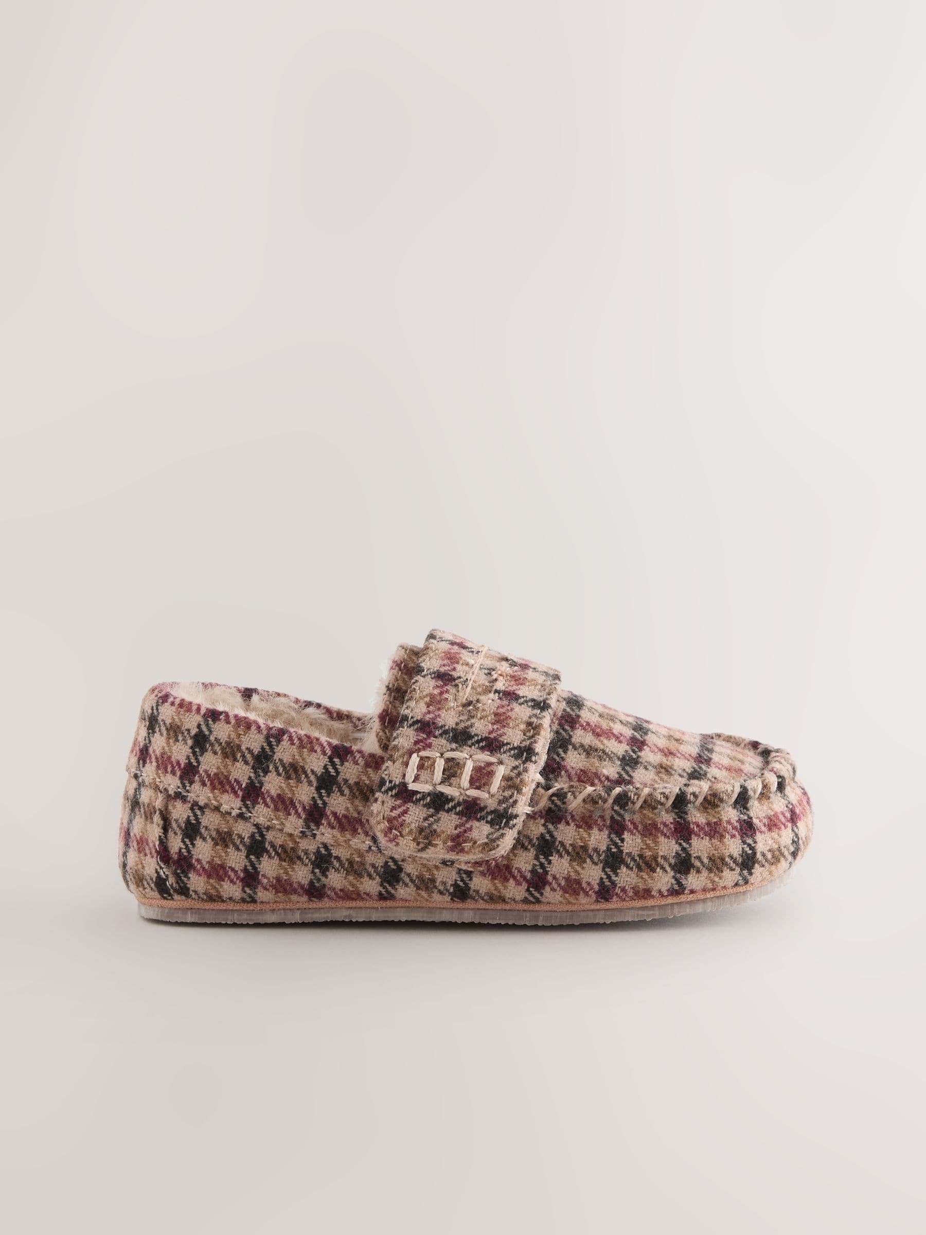 Bruin met ruiten - Mocassin-pantoffels met klittenbandsluiting