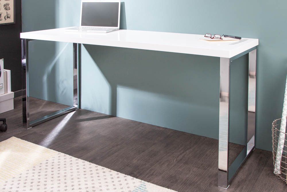 Moderner Schreibtisch WHITE DESK 160cm weiß Hochglanz Bürotisch