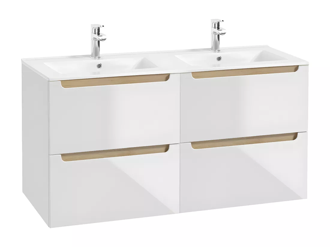 Meuble double vasque encastrée 120cm 4 tiroirs Livia Blanc et Bois