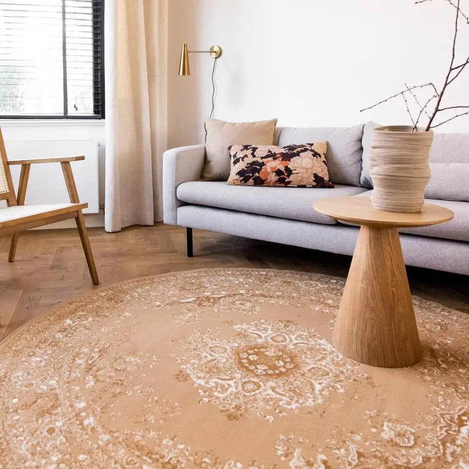 Interieur05 rond vloerkleed Keshan cognac/bruin - 160 x 160 cm