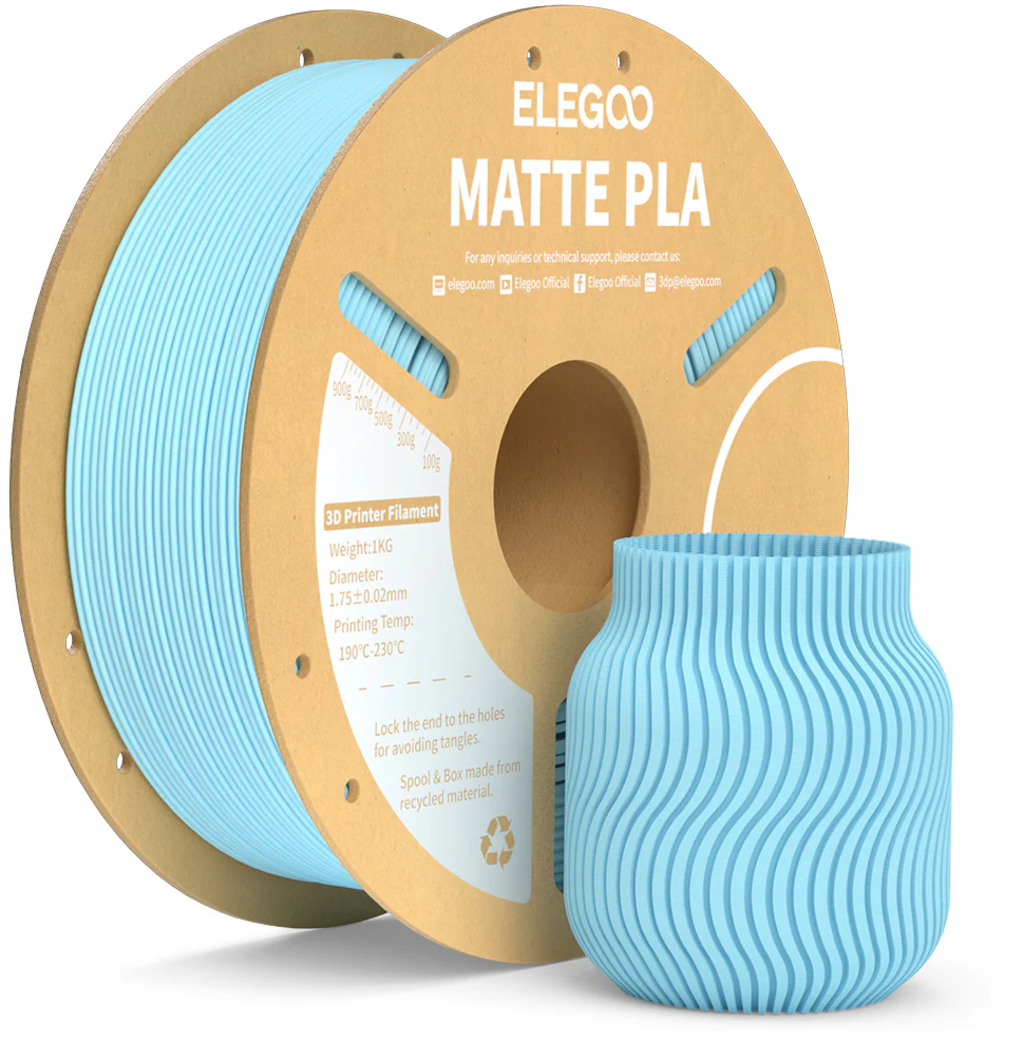 Elegoo  PLA Matte Ice Blue, 1,75 mm / 1000 g    PLA mit mattem Finish in Ice Blue