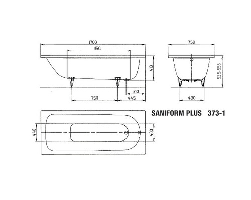 Badkuip KALDEWEI SANIFORM PLUS 373-1 75 x 170 cm alpinewit glanzend 112600010001