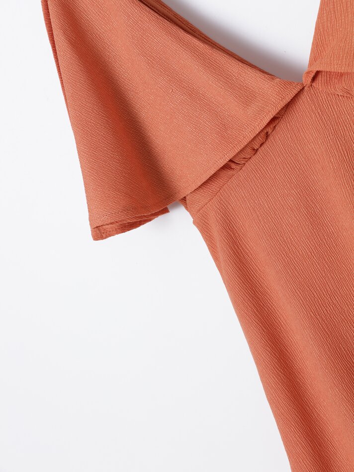 Vestido de alças com babados - Tamanho Médio Laranja