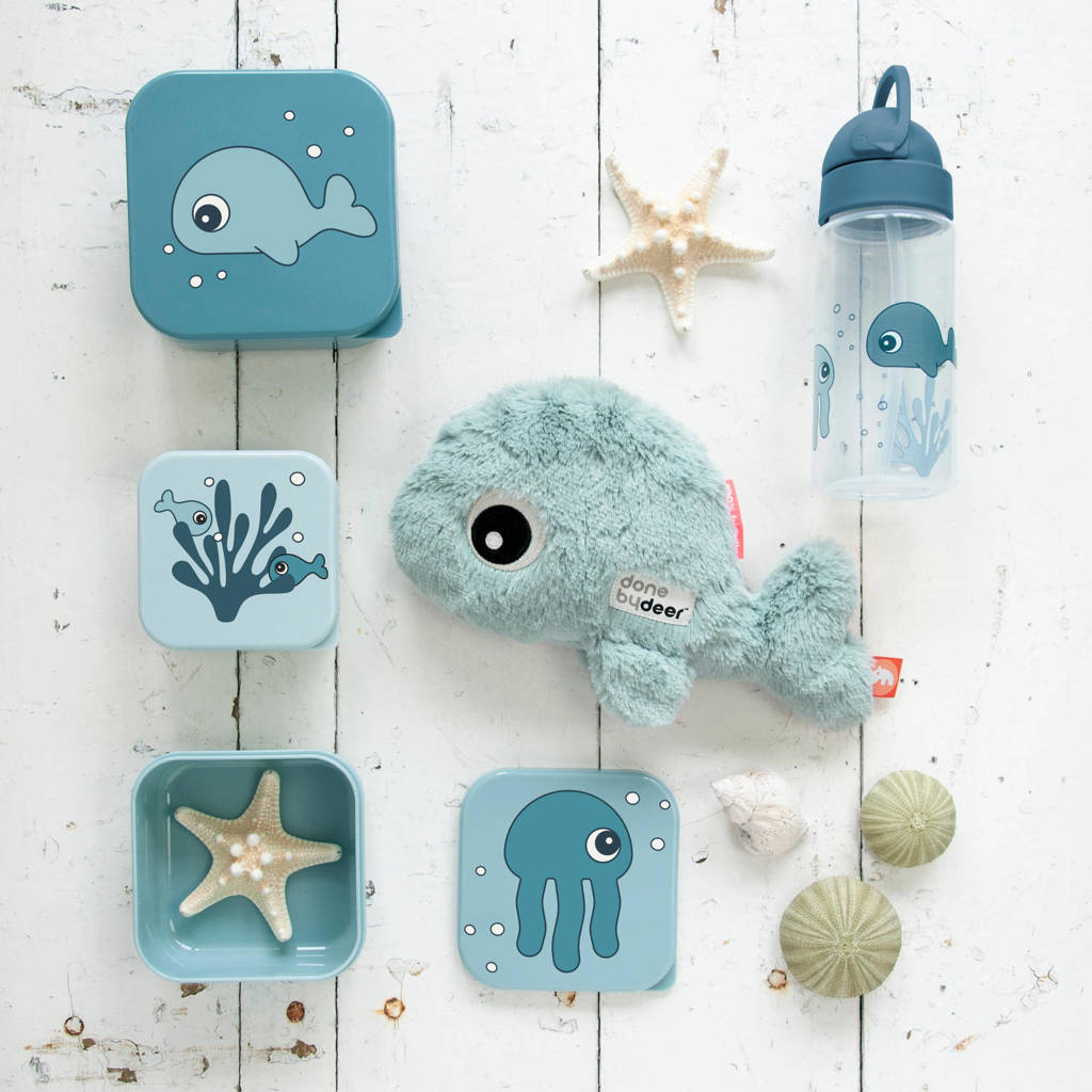 broodtrommel / snack box set (3 stuks) Sea friends Blue