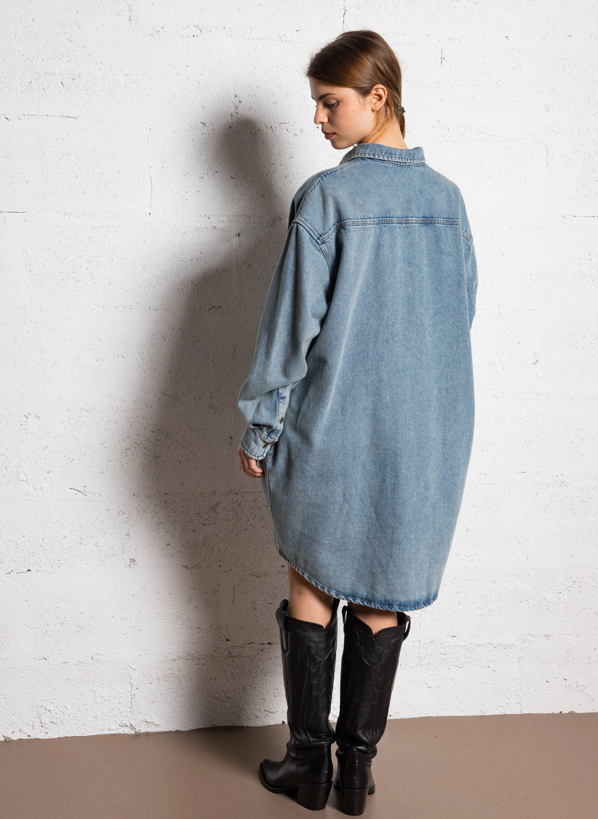 DENJI - Robe chemise courte en jean| Bleu