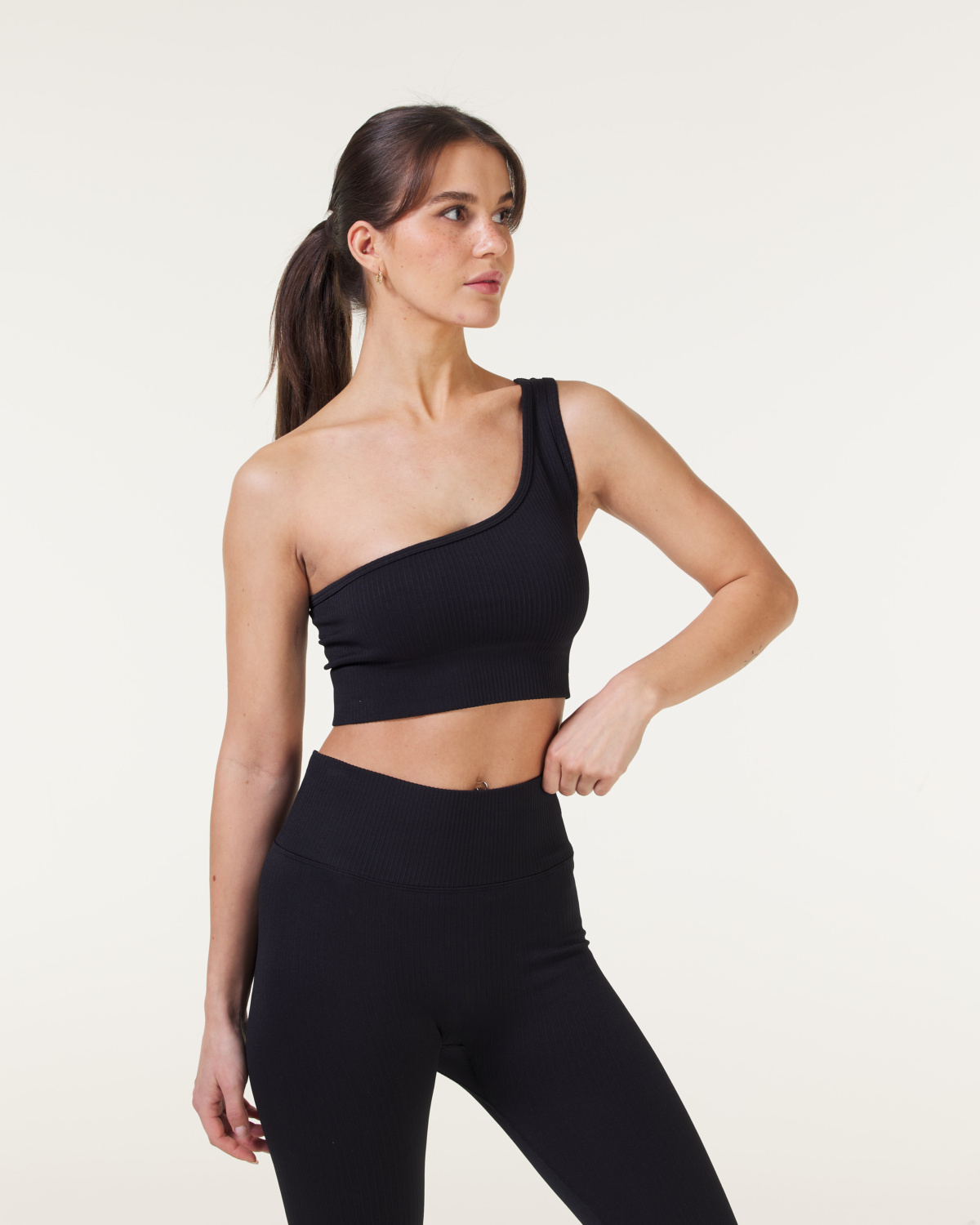 Bumpro Perfect Wide Rib Seamless One Shoulder Bra Black