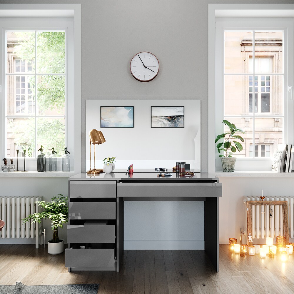 Vicco Schminktisch Frisiertisch Frisierkommode Sherry Grau Schminkspiegel 120x75 cm modern Schlafzimmer Kommode Schublade Ablage Aufbewahrung Kosmetiktisch Make-Up-Tisch Hochglanz