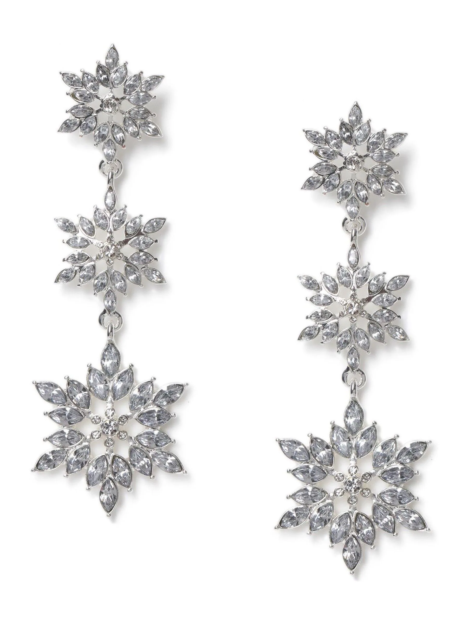 Aela Silver Tone Christmas Triple Snowflake Drop Earrings