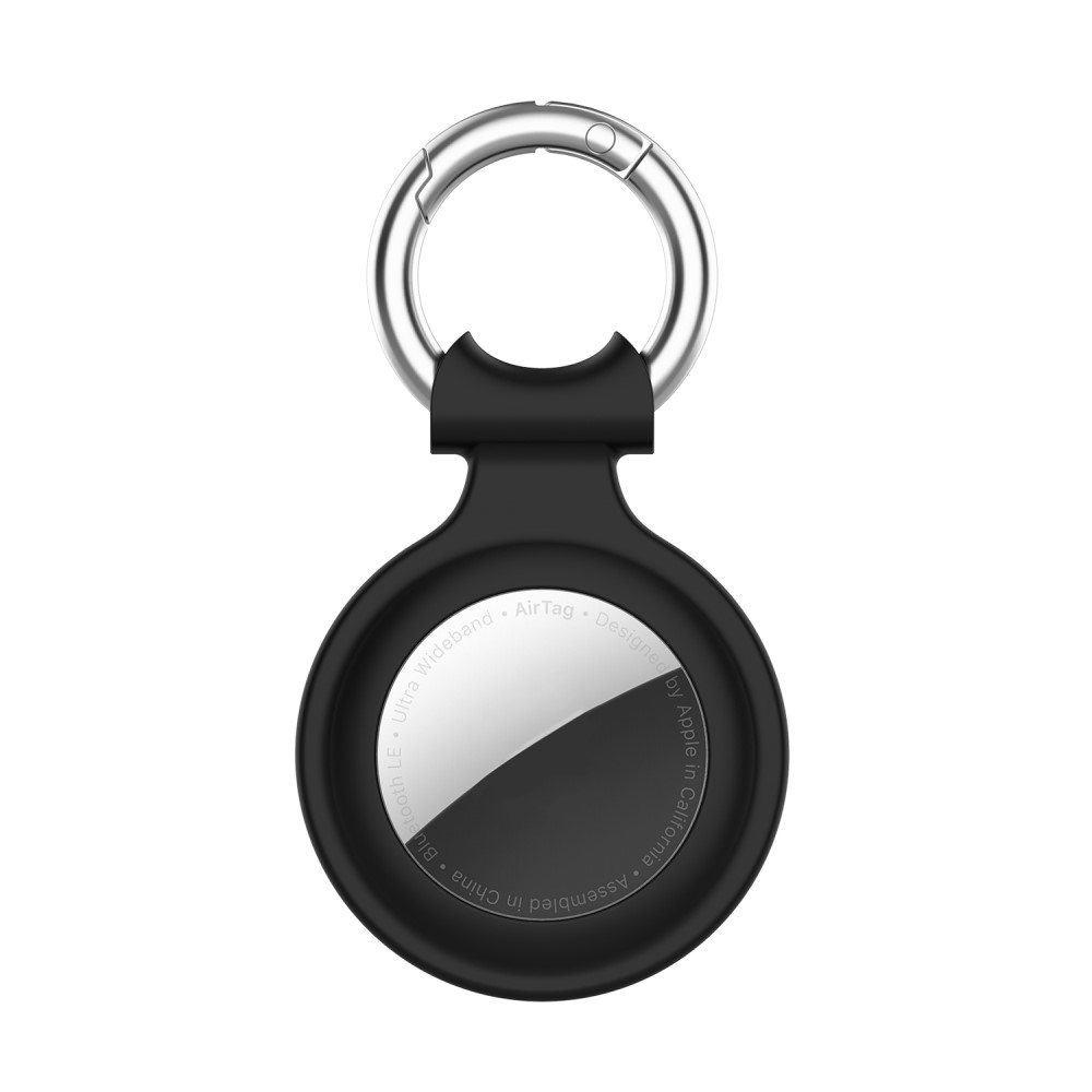 Apple AirTag Anhänger Silikon Case Hülle Herzausschnitt Schlüsselanhänger mit Schlüsselring - Schwarz