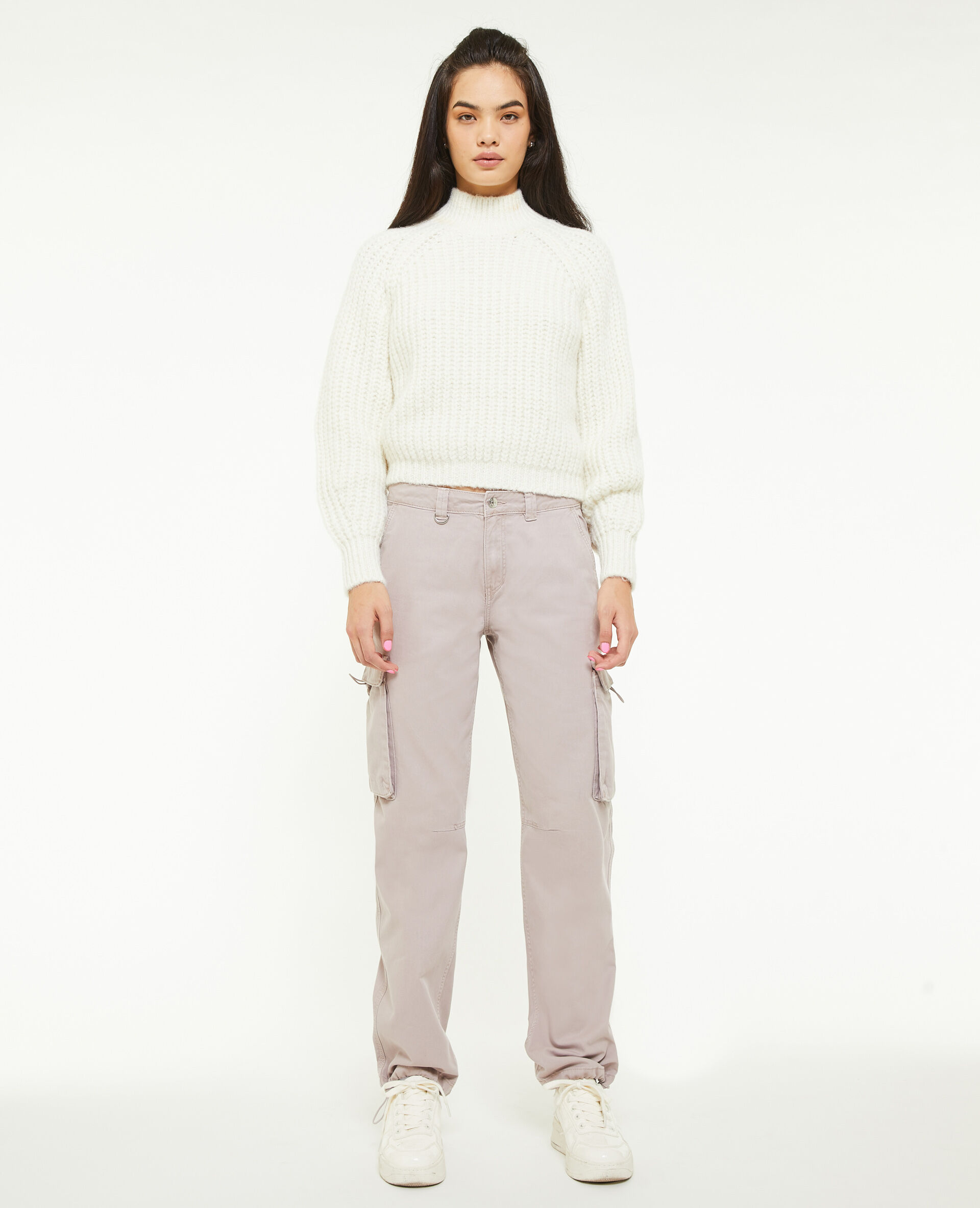Pantalon cargo taille basse - Lilas