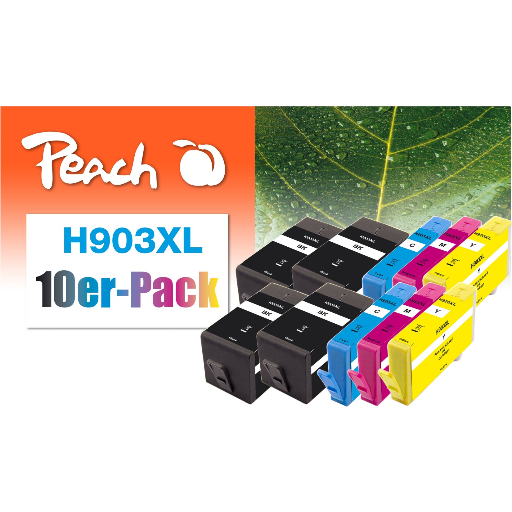 Peach HP 903 XL 10 Druckerpatronen XL (2*bk, bk, c/m/y) ersetzt HP No. 903XL, T6M15AE*2, T6M03AE*2, T6M07AE*2, T6M11AE*2 für z.B. HP OfficeJet Pro 6970 (wiederaufbereitet)