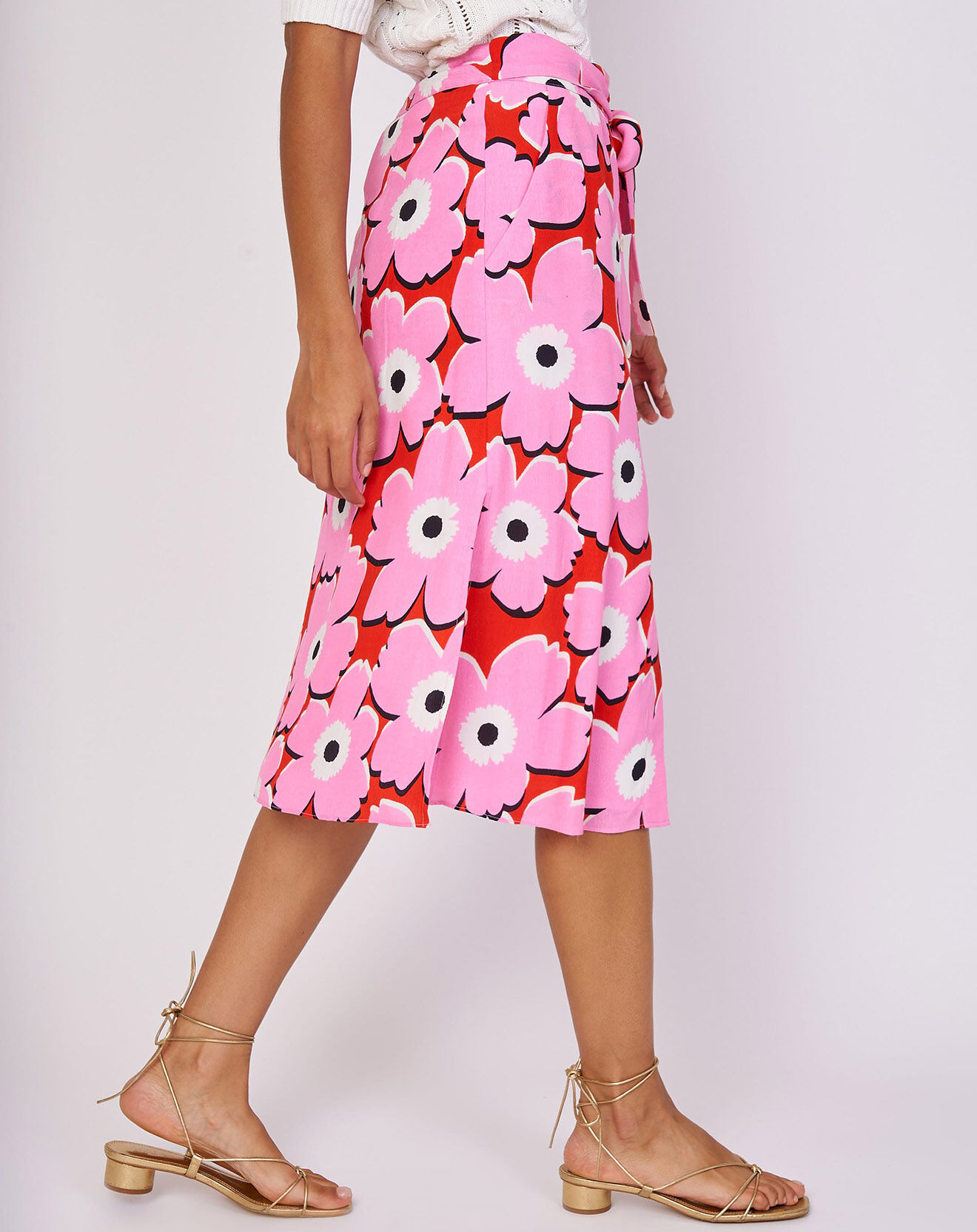 Derhy Jupe Florentine imprimée rose