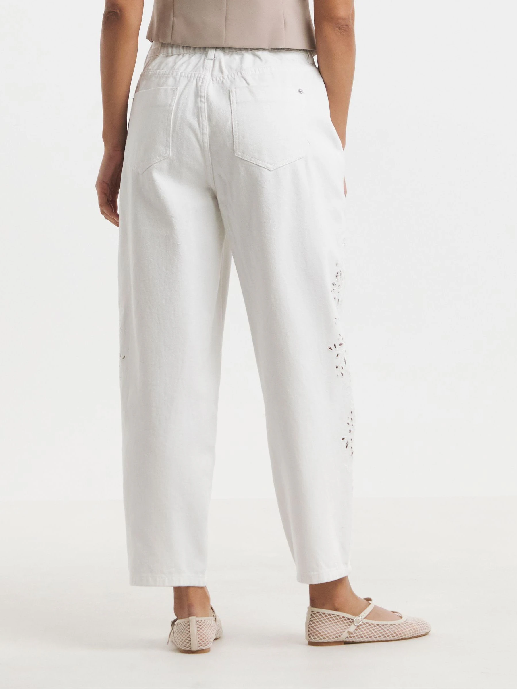 Wit - Simply Be Broderie Barrel 100% Cotton Jeans