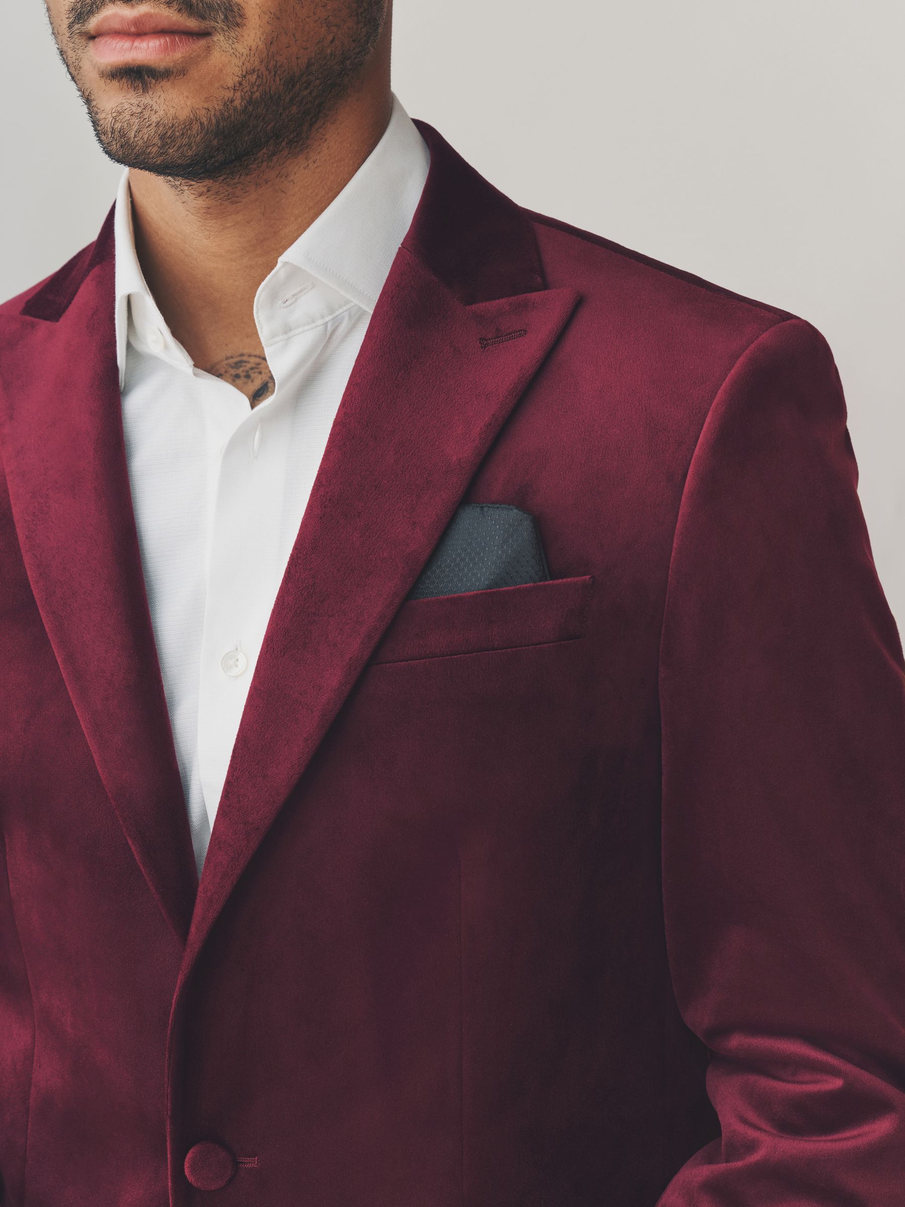 Bordeauxrood - Normale Pasvorm - Velvet blazer met zelfrevers
