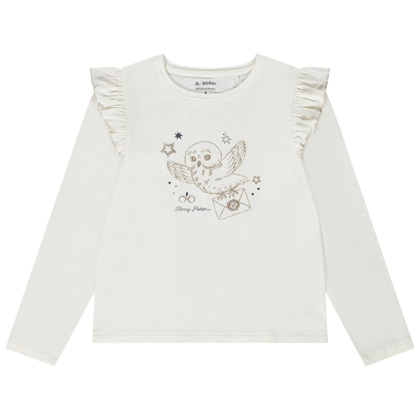 T-shirt manches longues glitter print Hedwige Warner pour fille - Ecru