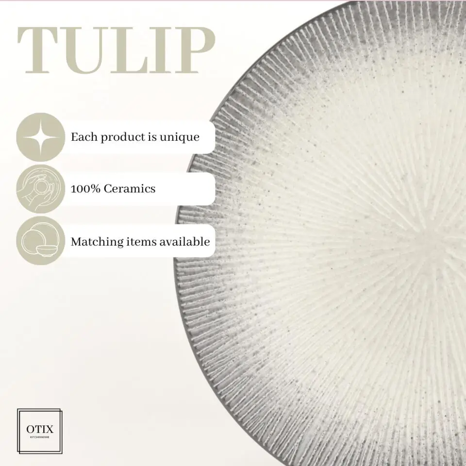 OTIX Dessert Ontbijt Bordenset 12 Persoons Zwart Taupe 21cm Keramiek TULIP