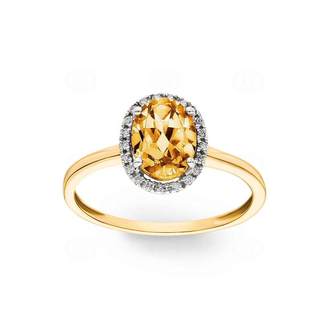 Damenring 750/18 K Gelbgold mit Citrin oval und Diamanten 0.06 ct H/si
