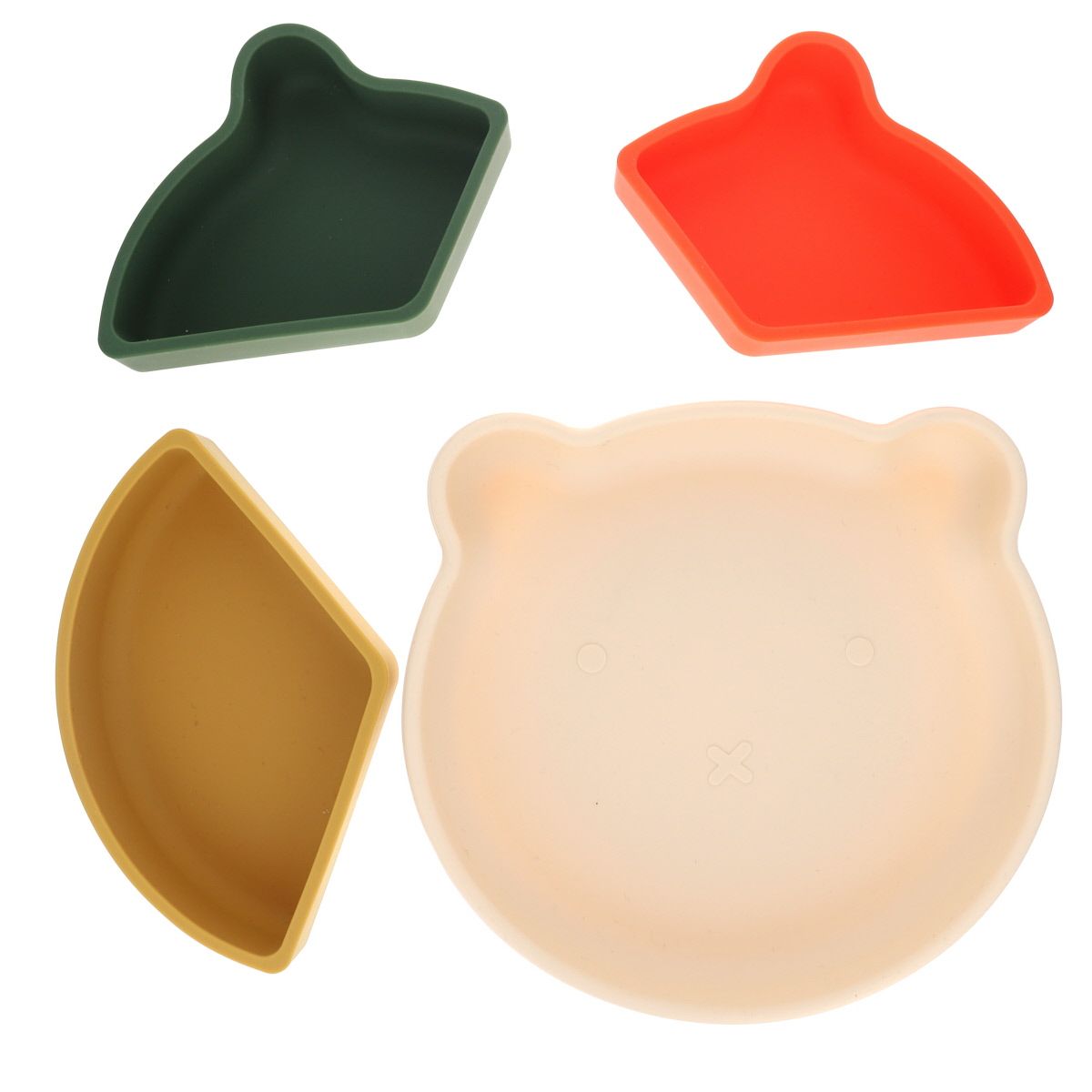 Assiette à compartiments en silicone vert et moutarde Pause goûter