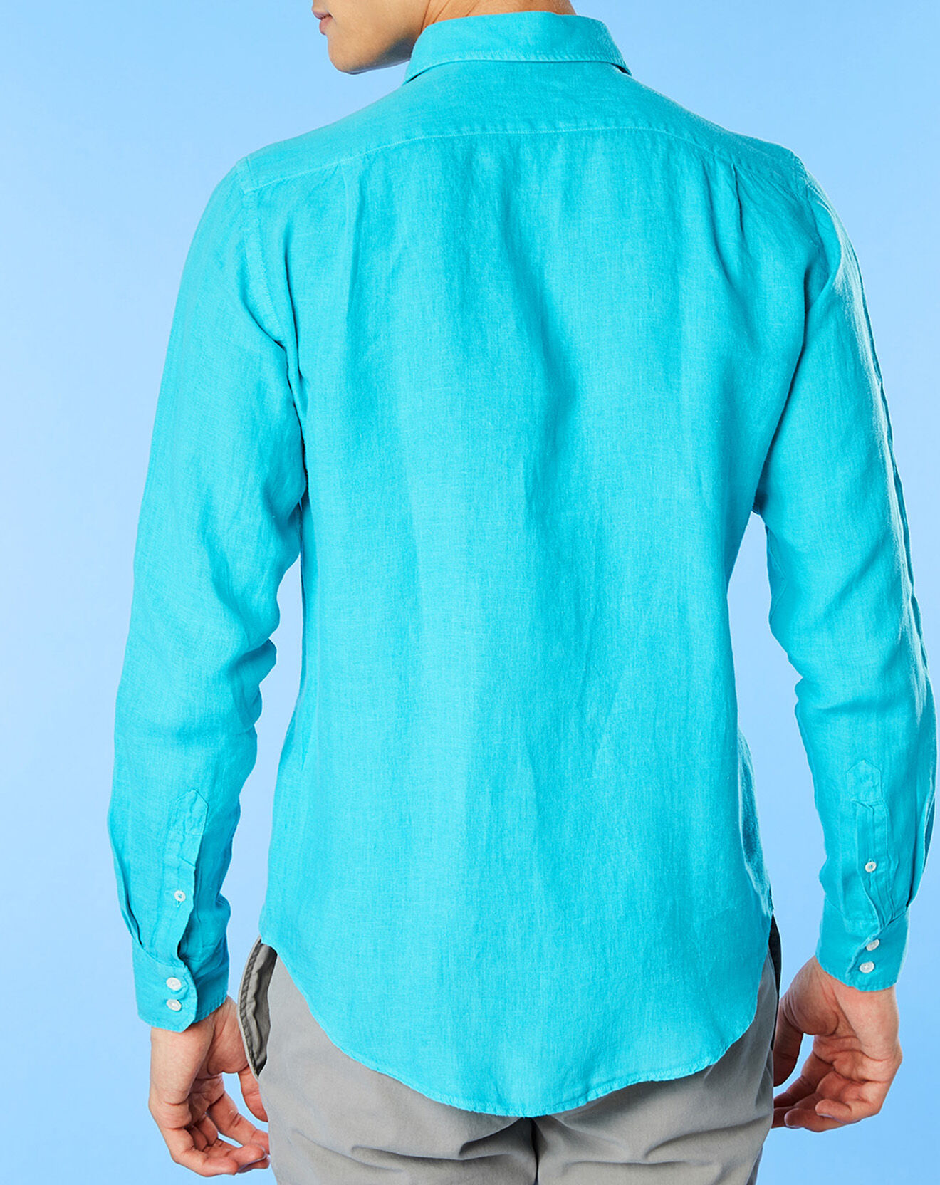 Hartford Chemise droite 100% Lin Paul Pat émeraude