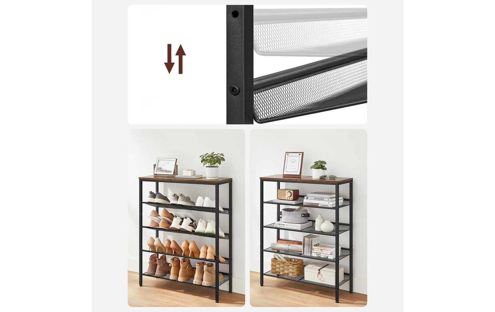 Schuhregal mit 5 Ablagen 75 x 93, Braun/SchwarzSchuhgestell
