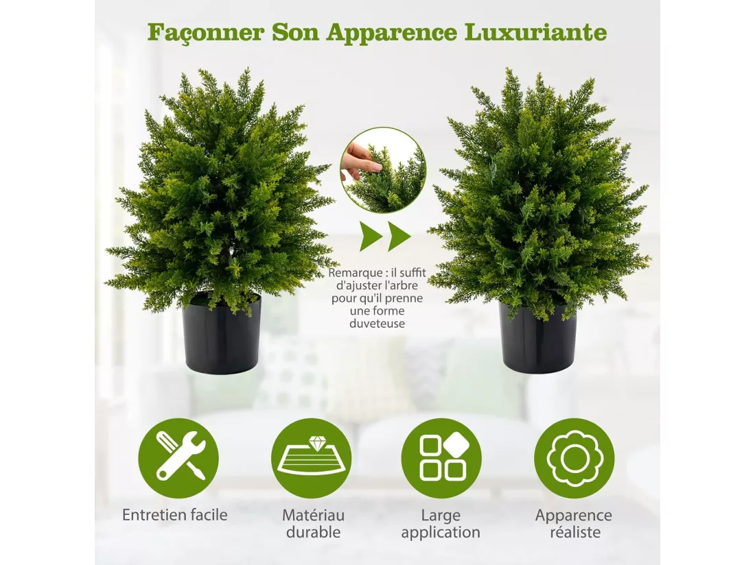 Arbres Artificiels de Boule Topiaire Cèdre de 55 cm, Lot de 2 Plantes Artificielles en Pot avec Base en Ciment Résistant aux UV, Fausses Plantes Décoration pour Salon Bureau