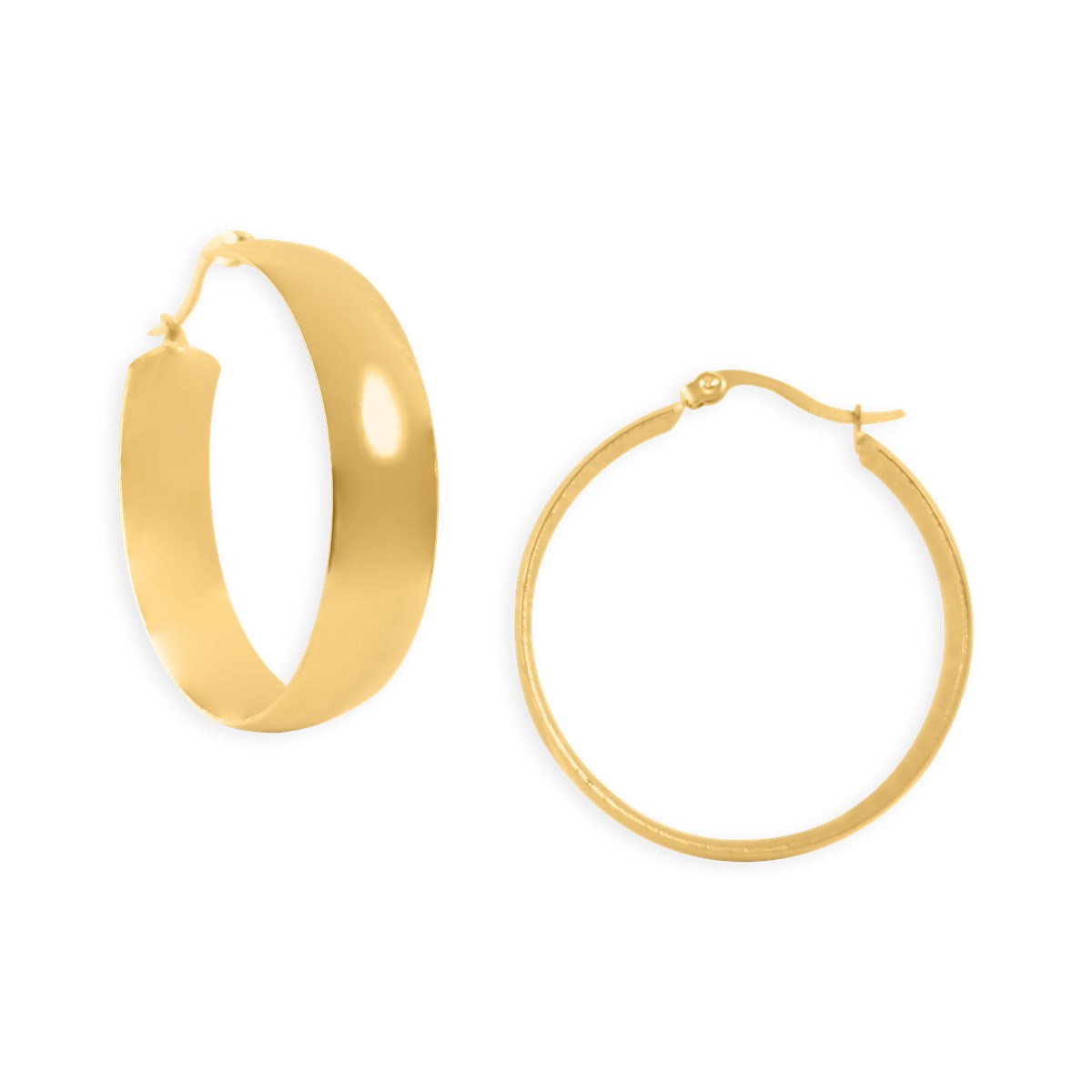 Boucles d'oreilles créoles acier plaqué jaune plates 3,7 cm