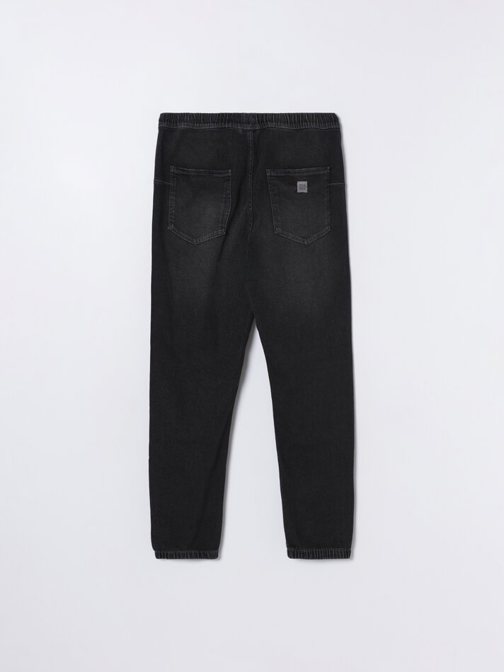 Calça jeans jogger elástica - Preta