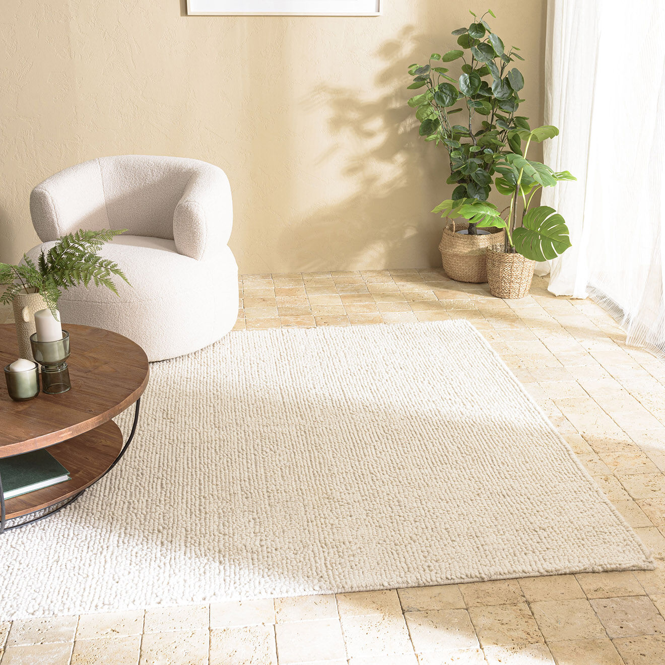Macabane Tapis en Laine bouclée Sacha ivoire - 230x160 cm