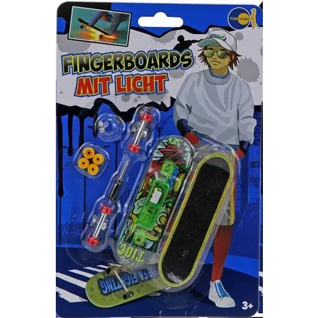 Fun Trading Fingerboard Skateboard mit LED Licht, 1 Stück, 2-fach sortiert