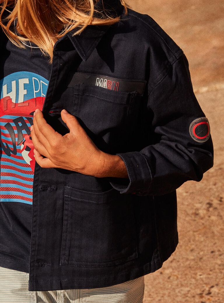 Veste bleu marine à rayures ton sur ton