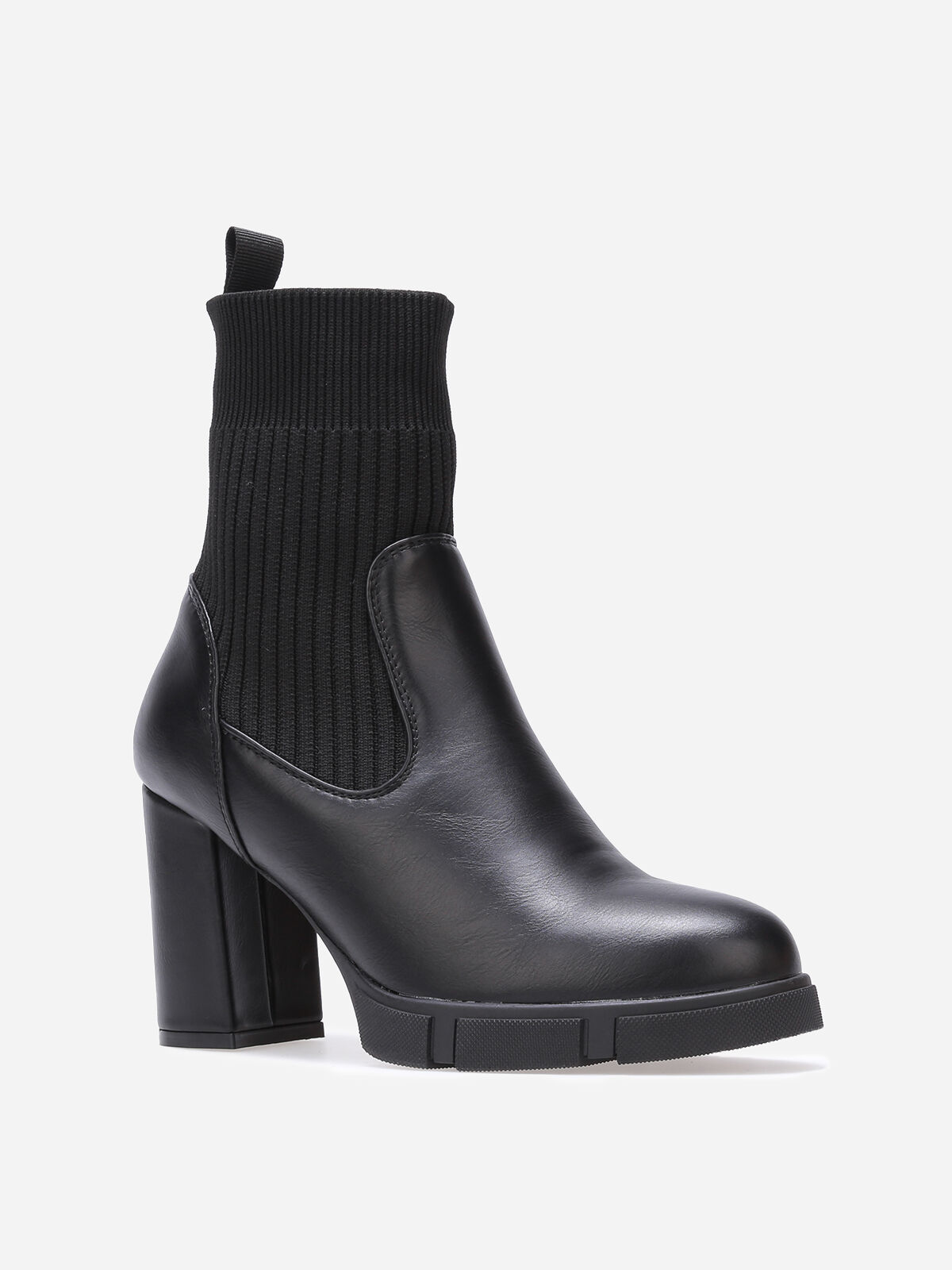 Bottines bi-matières à plateforme texturée- Noir
