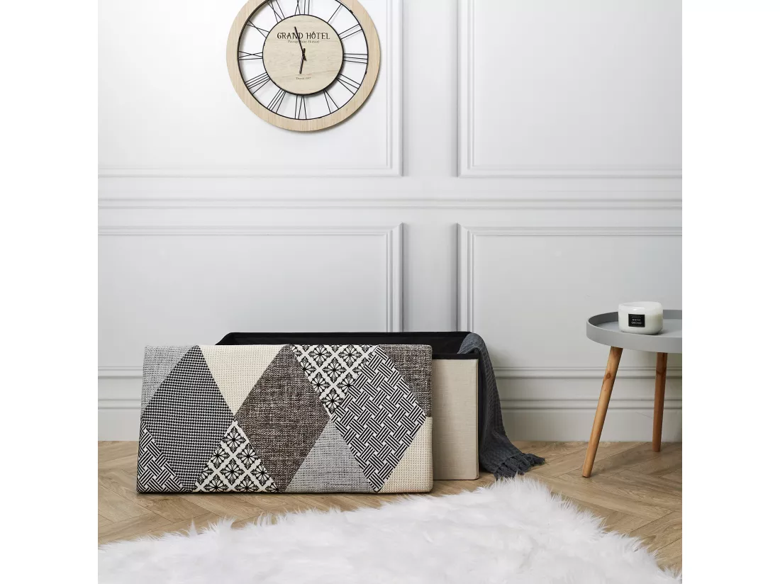 Coffre Banc Pliable Patchwork Gris