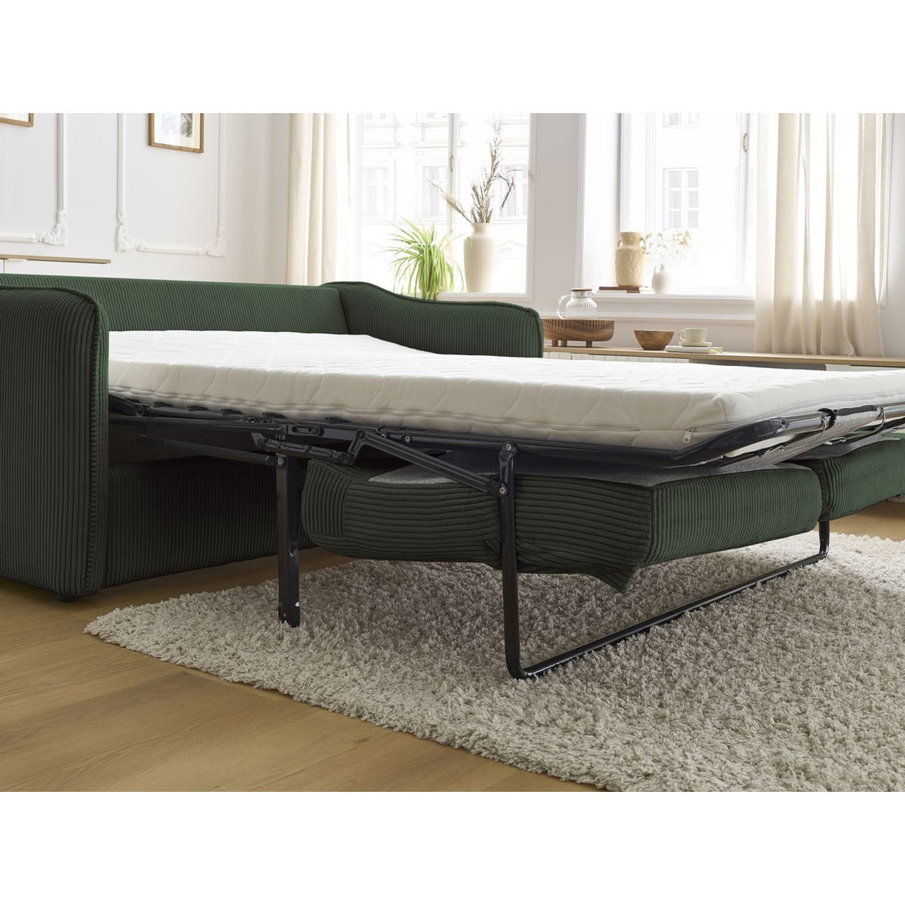 Bobochic Canapé droit convertible express en Velours côtelé 3 places Lenny vert - 178x102x89 cm