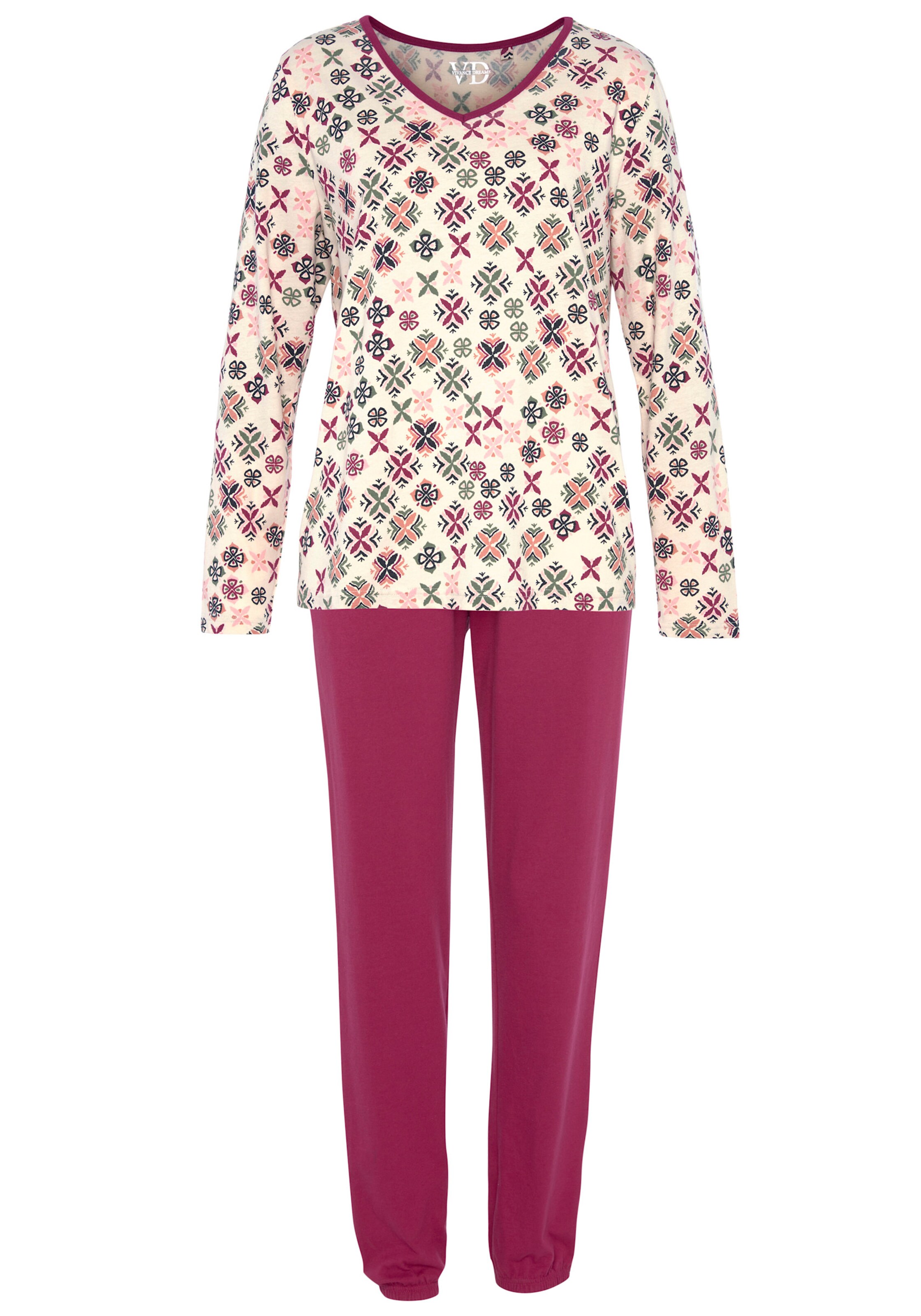 Vivance Dreams Pyjama in burgunder-gemustert