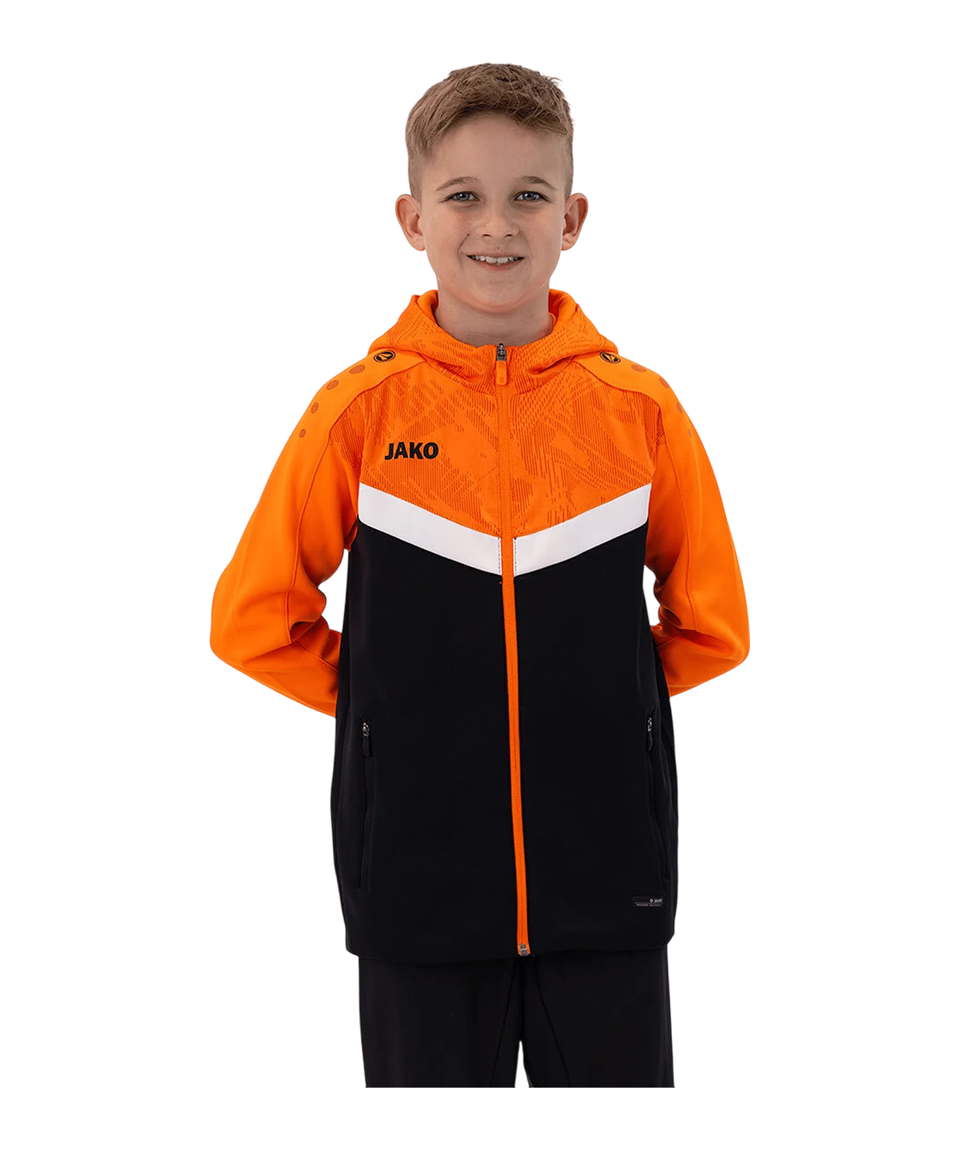JAKO Icon Kapuzenjacke Kids Schwarz Orange F807