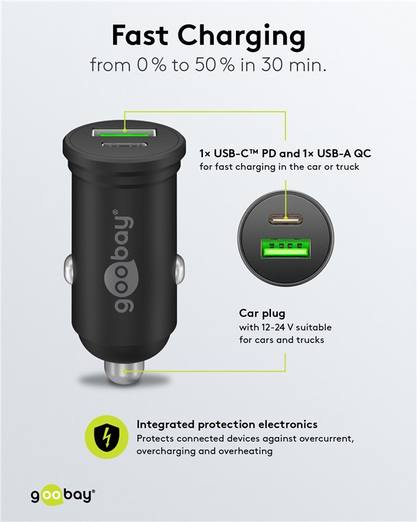 (45W) USB C / USB A Auto KFZ Ladegerät Schnellladegerät für Zigarettenanzünder Power Delivery (61739) - Schwarz