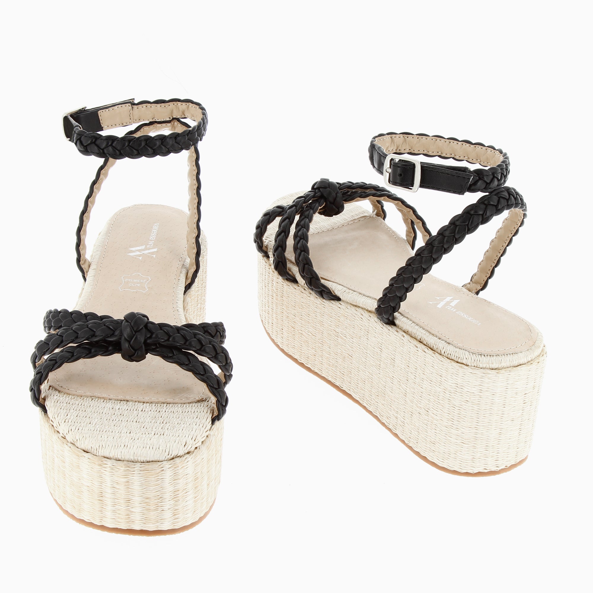 Sandales à talon, Compensées-Sandales à plateforme et brides tressées Catalina noires