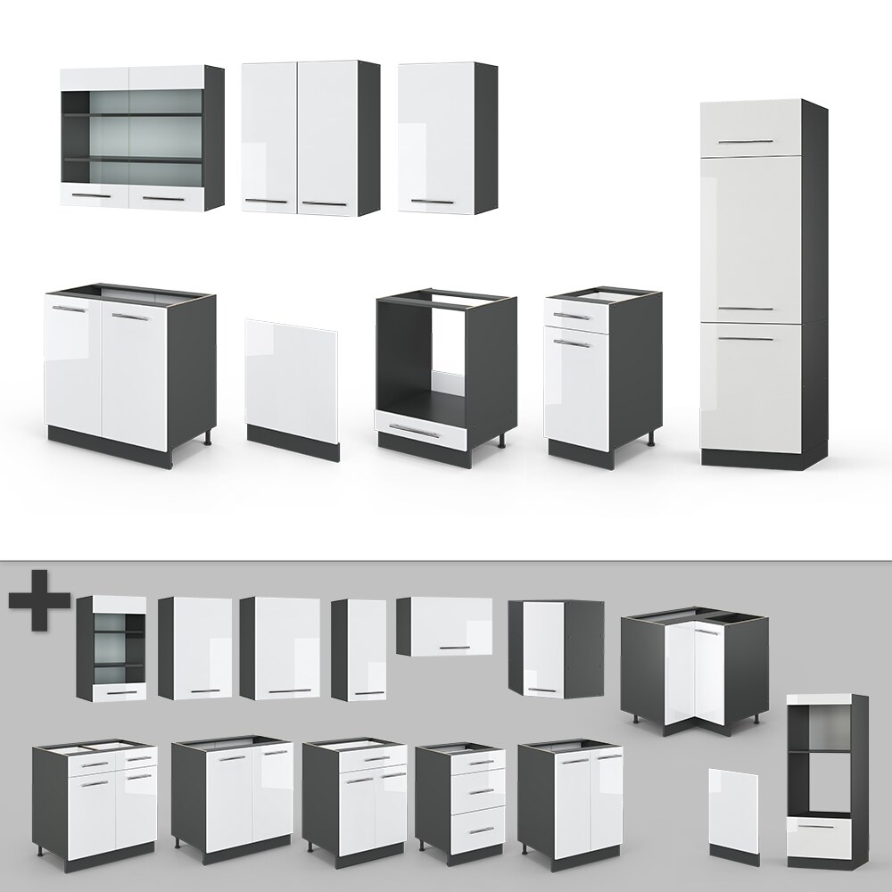 Vicco Küche Fame-Line 300 cm Küchenzeile Küchenblock Einbau Weiß Hochglanz