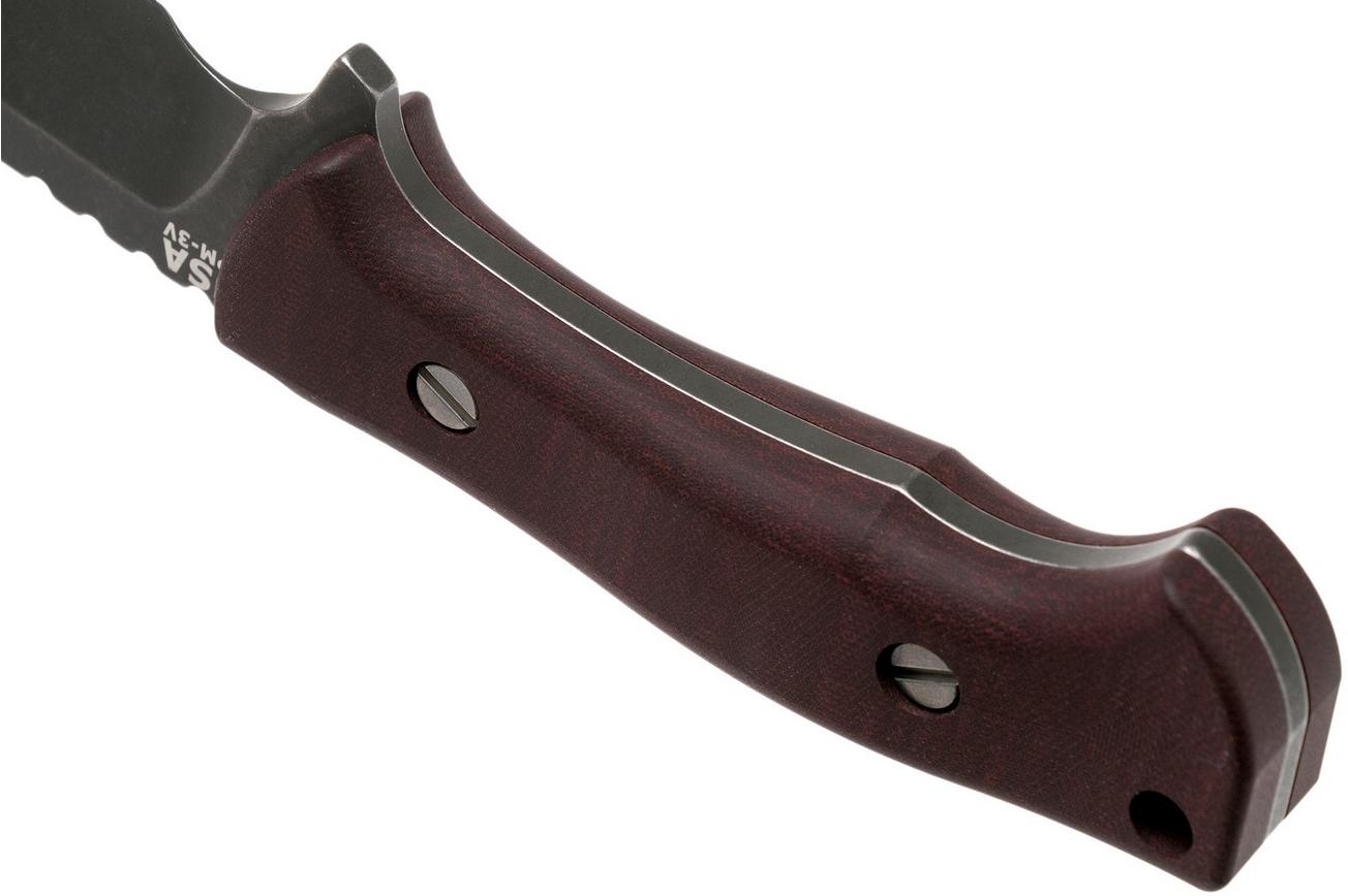 Rick Hinderer Ranch Bowie Burgundy Canvas Micarta, Battle Black, bowie mes