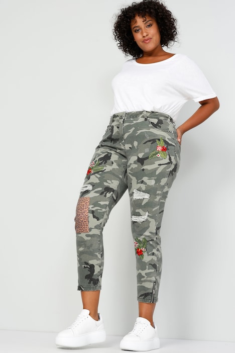 3/4-Hose, Komfort Fit, Camouflage, Destroy-effekte, Patches