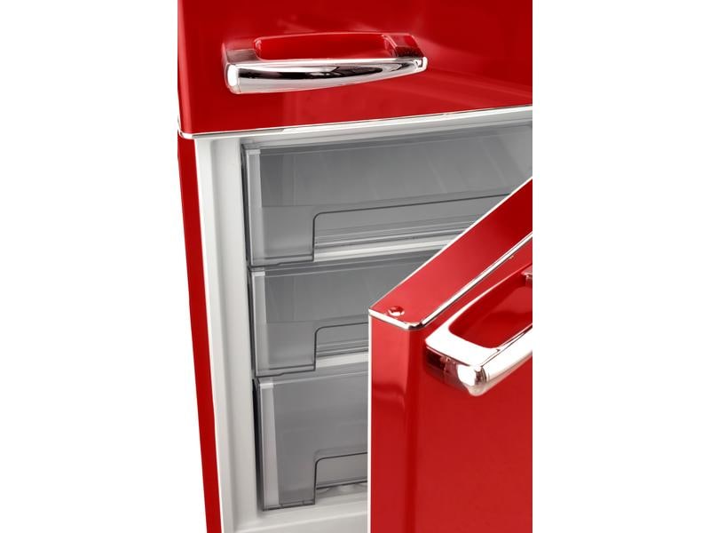 Trisa Kühl-Gefrierkombination Frescolino Classic 300 Rot Grosser Kühlschrank mit Gefrierfach in Retro Design