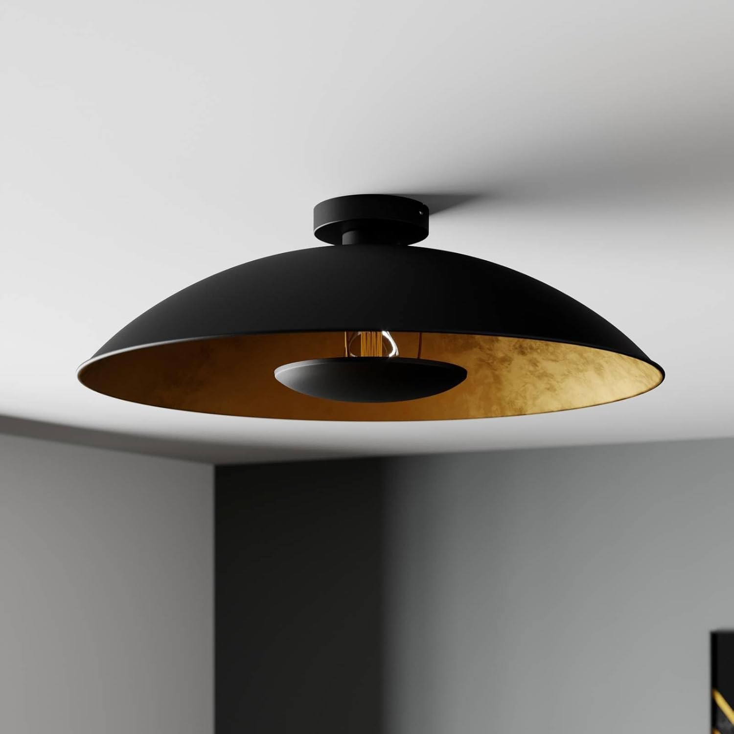 Lindby Deckenlampe schwarz, gold Ø 60 cm Deckenleuchte Metall 1x E27 ohne Leuchtmittel Deckenbeleuchtung Wohnzimmer Esszimmer Schlafzimmer
