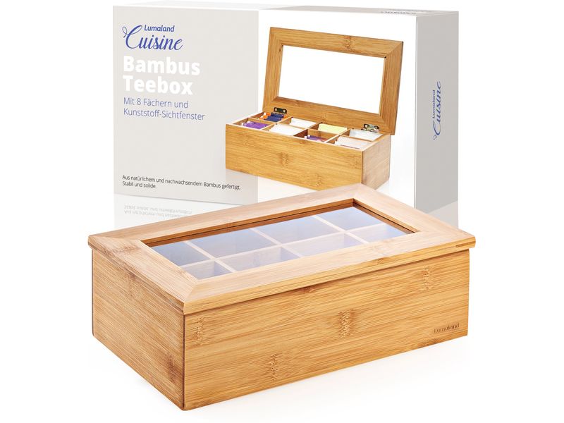 Lumaland Teebeutel-Box 28 x 16 x 9 cm Bambus, China, 8 Fäch Teebox