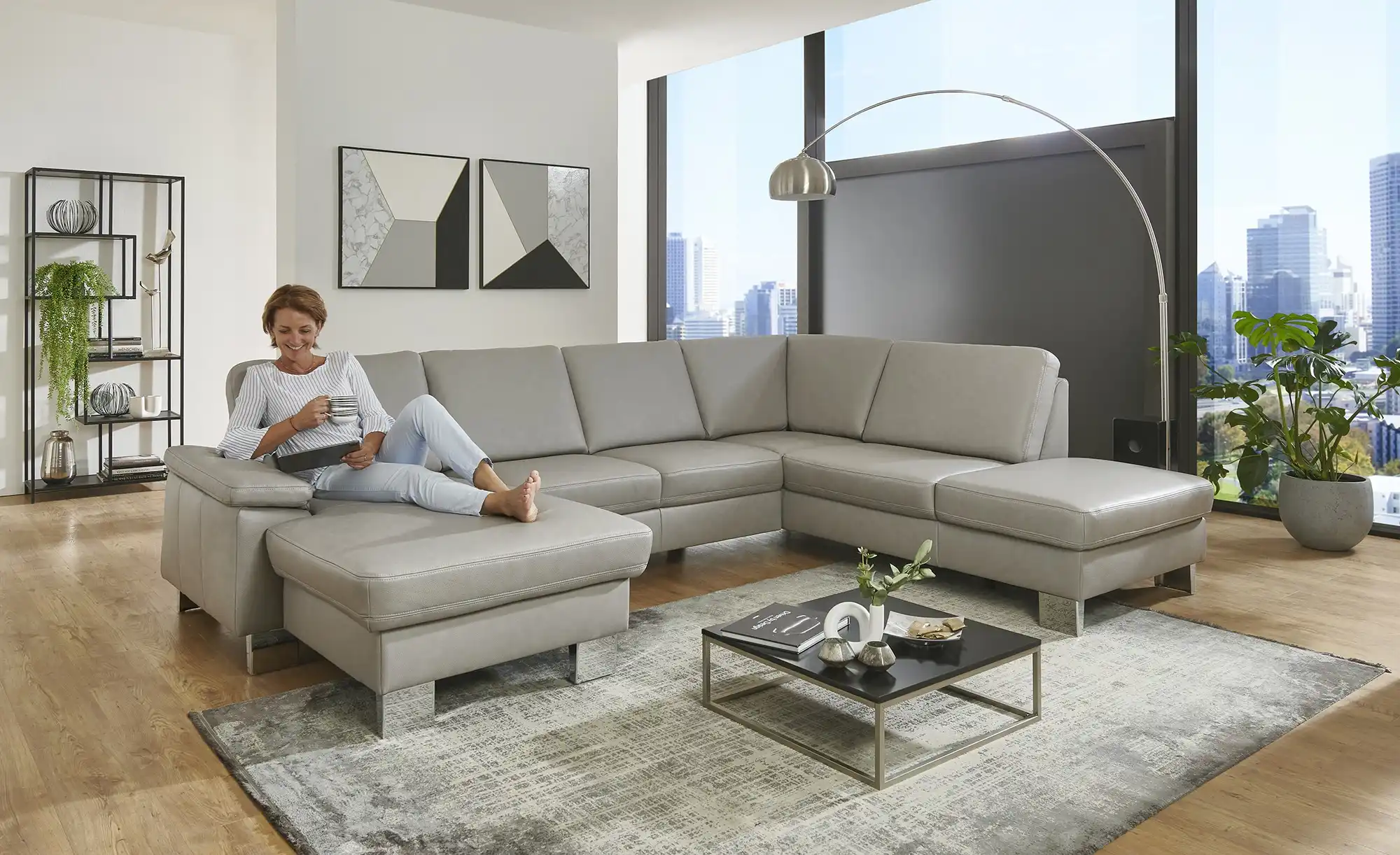 meinSofa Wohnlandschaft mit Sitz- und Rückenbezug aus Echtleder Samu-L