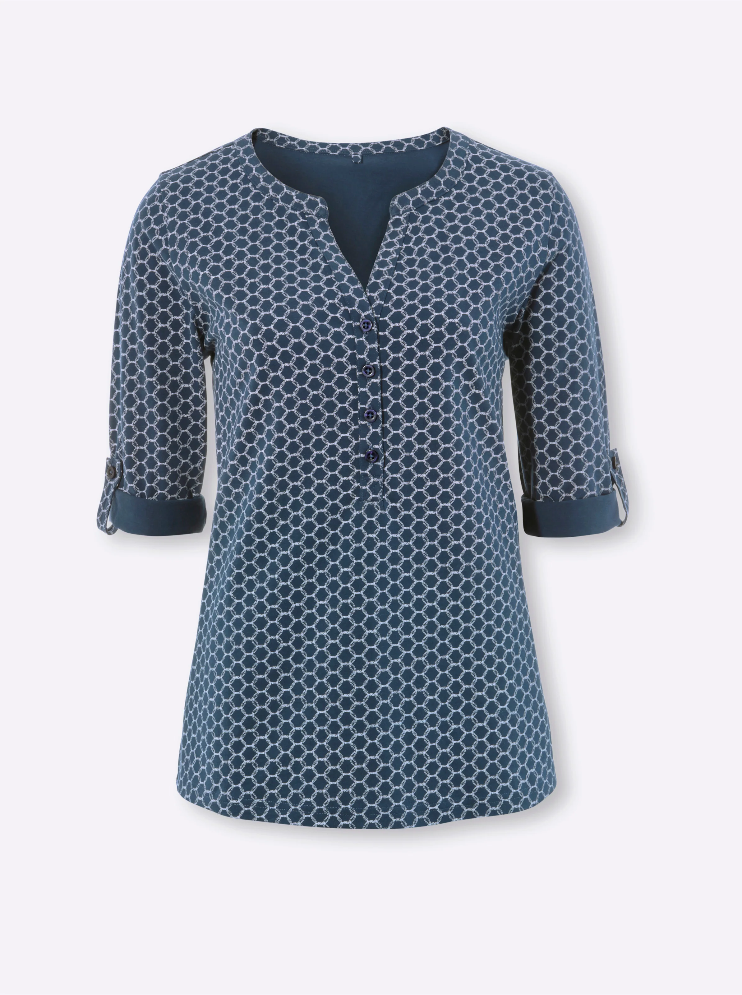 3/4-Arm-Shirt in dunkelblau-bedruckt