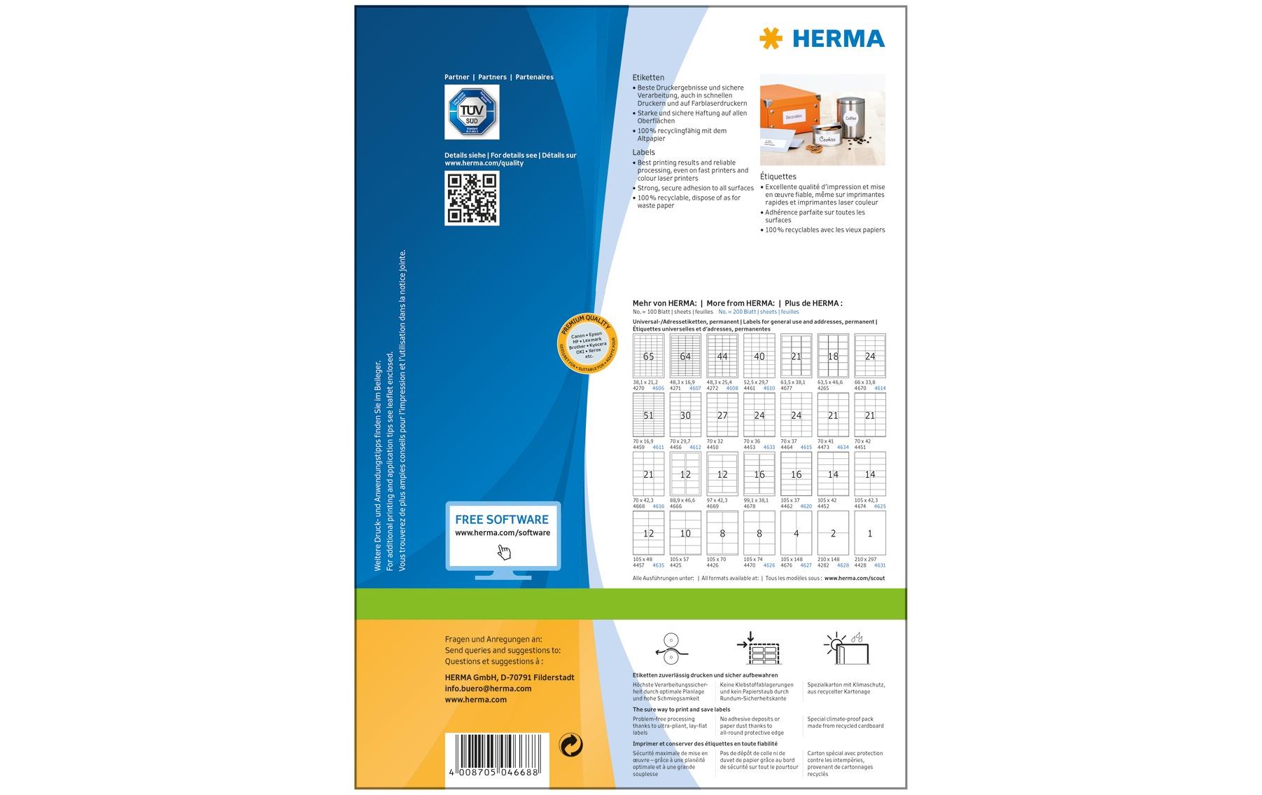 Universal-Etiketten Premium 4668 70 x 42.3 mm, 100 BlattBlanko Etiketten zur Selbstbeschriftung oder Drucker