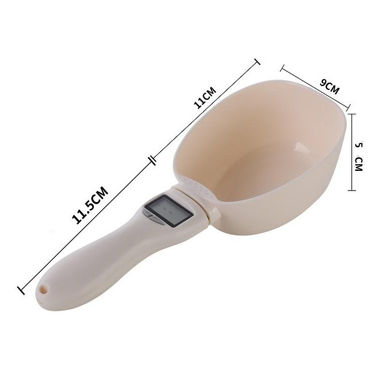 Futter Löffel Waage Haustier Trockenfutter Schaufel Messlöffel mit Digitalem LCD Display (inkl. CR2032 Batterie) - Weiss