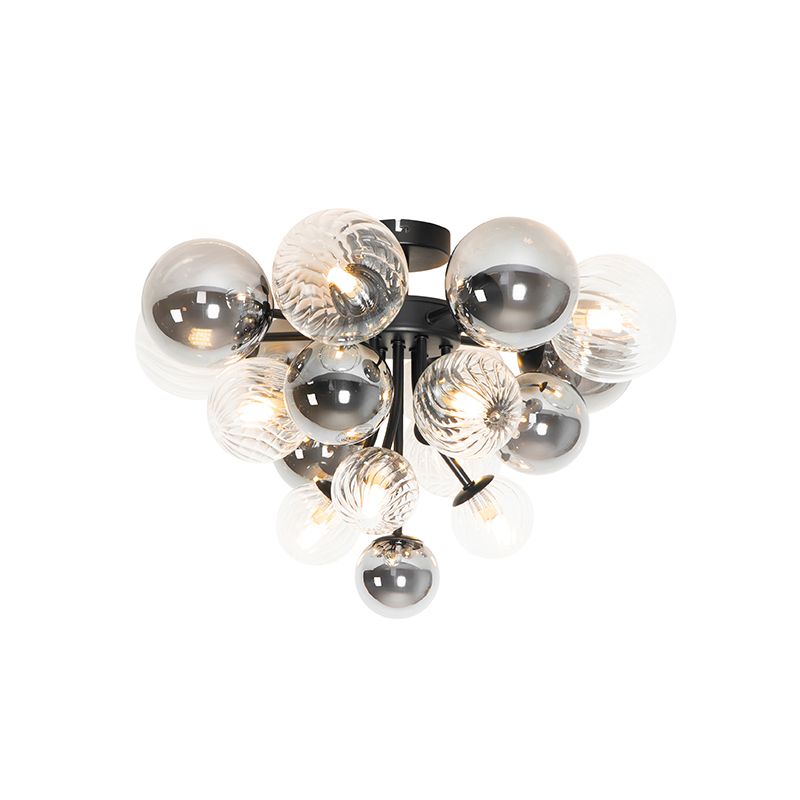 Plafondlamp zwart met smoke en helder glas 10-lichts - Bonnie