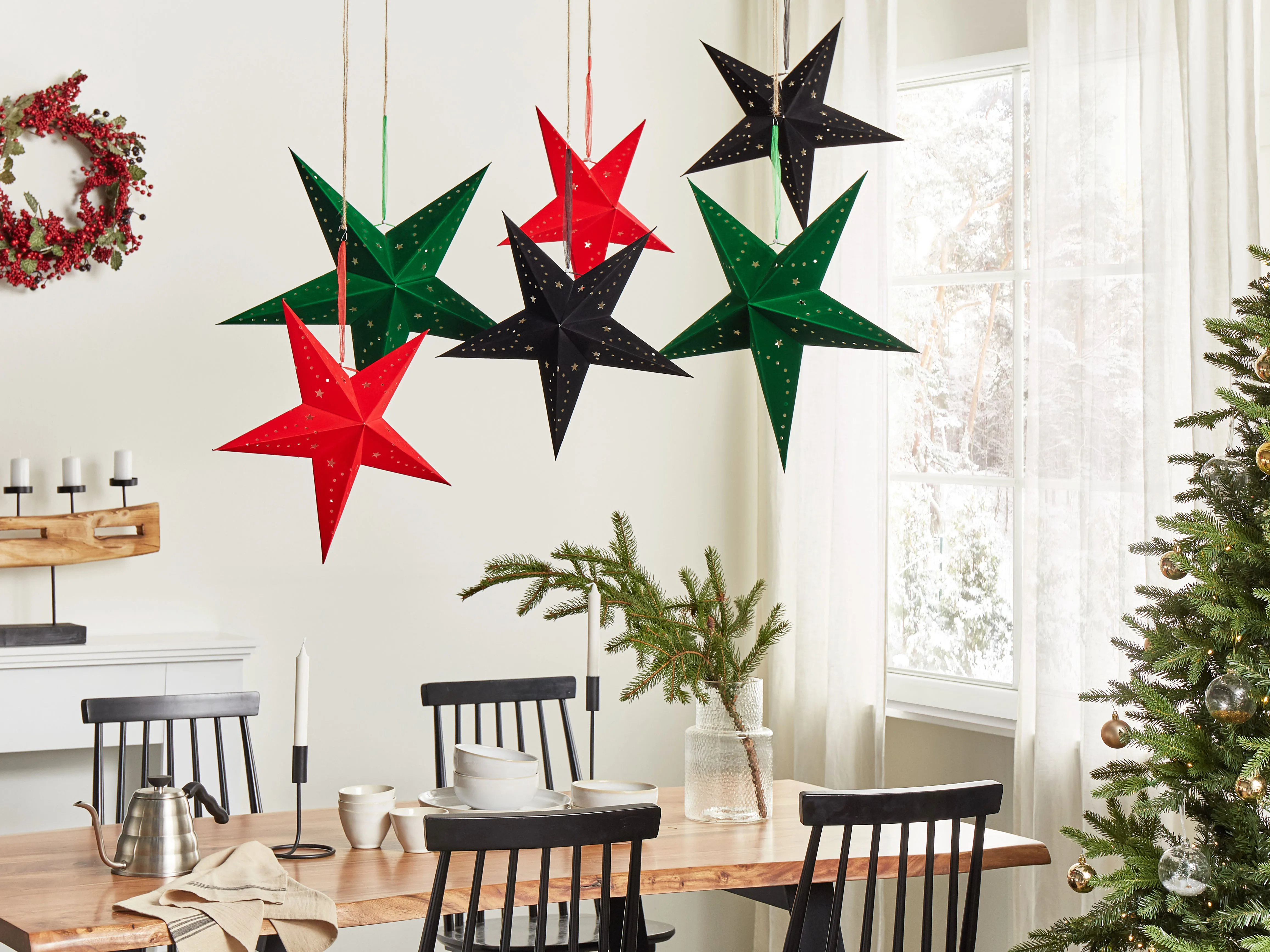 Set van 2 hangende decoraties LED MOTTI Ster 45 cm Zwart